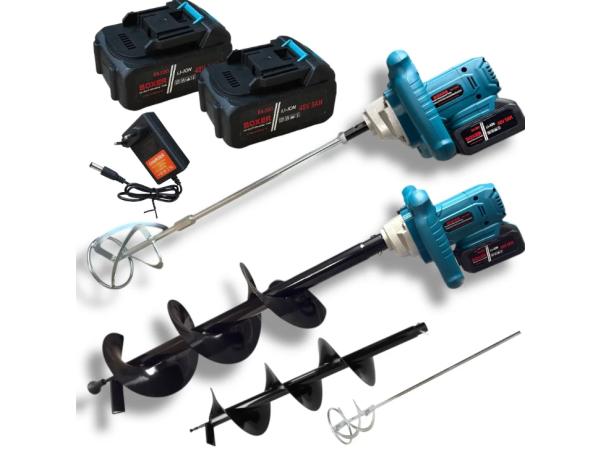 Accu Grondboor/ Betonmixer - Met 2x 48V Accu - 200MM Boor