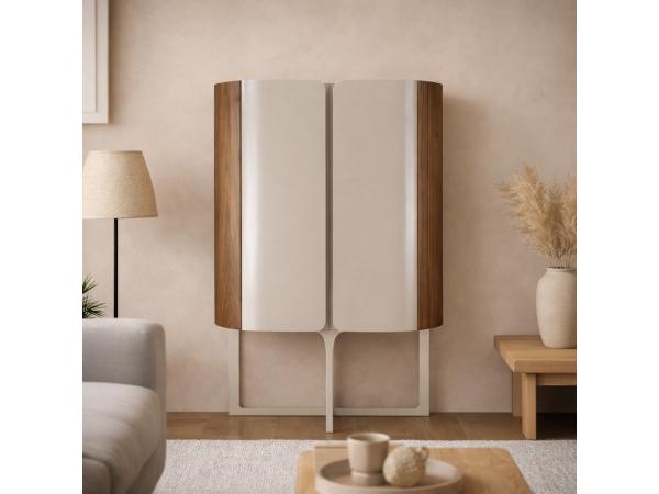 Wandkast Walnoot - 160cm - Notenhout bruin - Creme 
