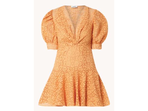 Sandro uitlopende oranje jurk maat 38 Broderie