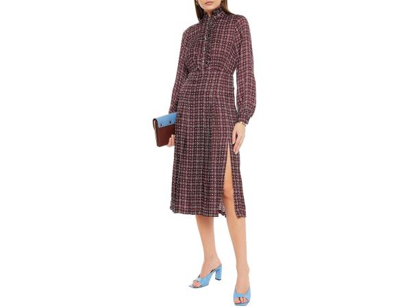 Sandro Thina midi-jurk van bedrukt satijn met ruches maat 36