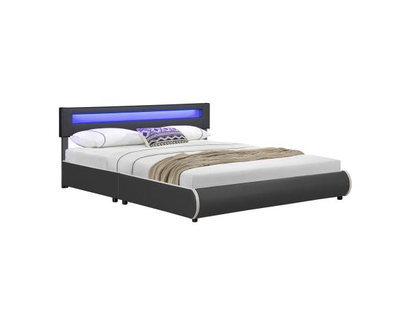 Gestoffeerd Bed - 180 x 200 cm - Grijs - LED Verlichting