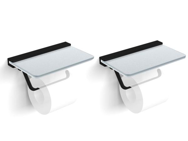 2x Beaux closetrolhouder met glazen planchet Ulis mat zwart