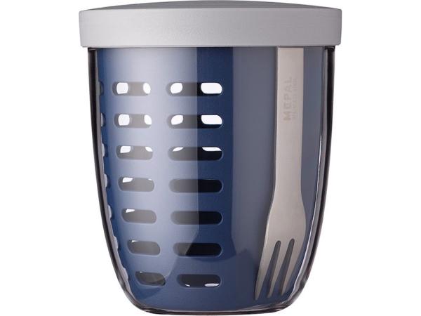 Mepal – Fruit-&amp; Veggie pot Ellipse – Fruitbox voor onderweg - Nordic denim – voorzien van vergietje en RVS vorkje