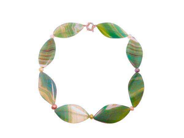 Agaat | Groen Gebandeerd Collier met Zoetwaterparels
