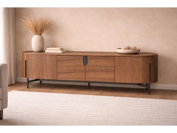Tv dressoir Walnoot - 220cm - Notenhout bruin - bronze
