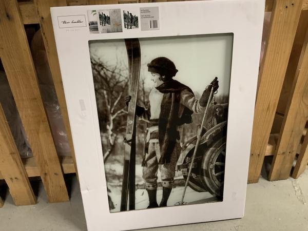 Retro glas schilderij 60x80 ski stok dame