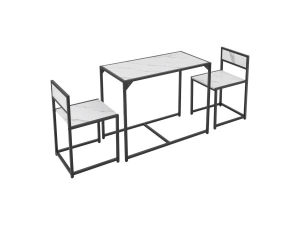 Eettafel met stoelen marmerlook 3-delig