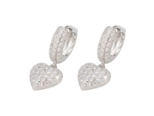 Zilverkleurige oorbellen hartje met briljanten moissaniet