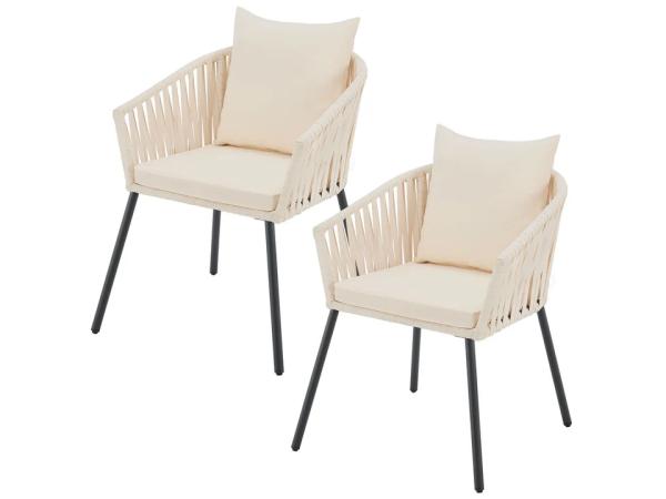 Touwstoelen - Set van 2 - Incl. Zit- en Rugkussens - Beige