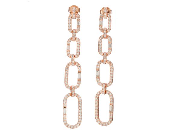 Rosékleurige oorbellen schakels met briljanten moissaniet