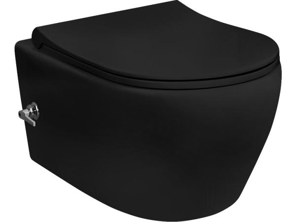 Wandclosetpot Randloos Geïntegreerd RVS Bidetkraan Mat Zwart