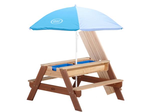 AXI Nick Zand & Water Picknicktafel Bruin - Parasol Blauw/wi