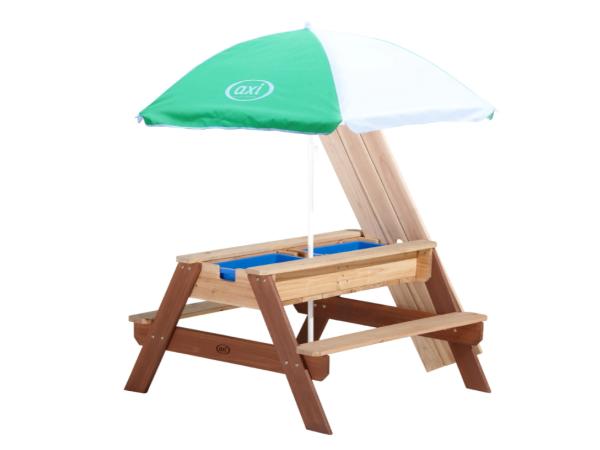 AXI Nick Zand & Water Picknicktafel Bruin - Parasol Groen/wi