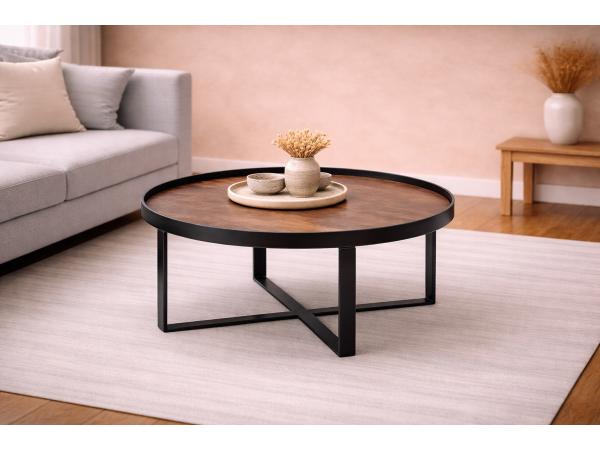 Salontafel Hanna natural - Hout - Poot metaal zwart 