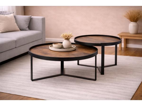 Salontafel Hanna natural- Hout - Poot metaal zwart - set