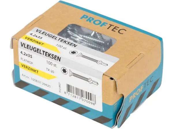 PROFTEC POORTFRAMESCHROEF VLEUGELTEKS VERZINKT PK ZWART TX-2