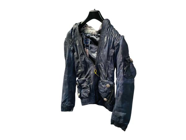 FREDsBRUDER | Donkerblauw Leren Bikerjack (Washed Garment)