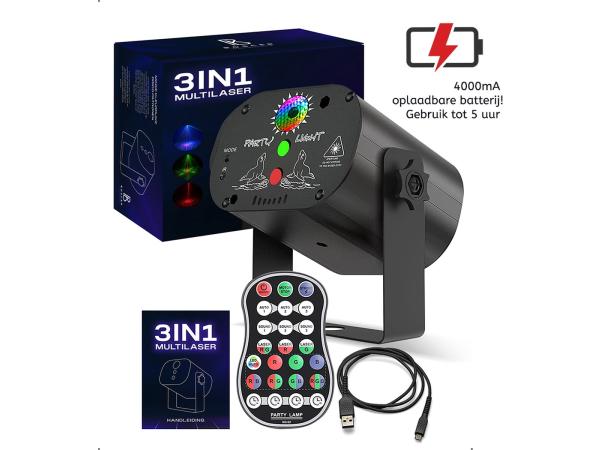 Disco 3 in 1 Multilaser 4000mA Accu Strobo & Parscoop Effect