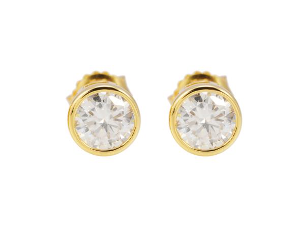 Goudkleurige solitaire oorbellen briljant moissaniet 1.00 ct