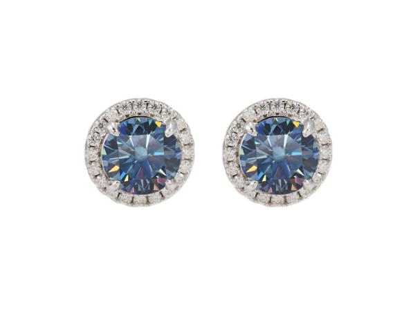 Zilverkleurige halo oorbellen briljanten moissaniet 2.40 ct