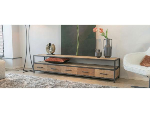 Luxe Teak TV Meubel 5 Lades 240X45X45