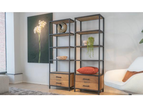 Luxe Teak boekenrek + 2 lades 183x64x37