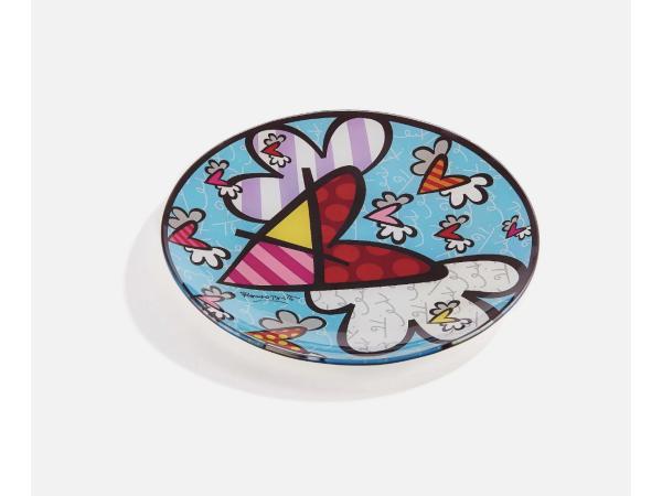 Romero Britto Flying Heart Round Glass Plate 12 inch