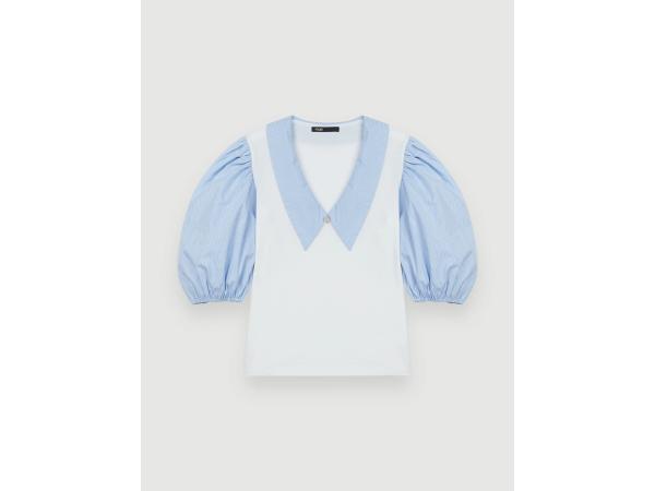 Maje T-shirt met kraag van gemengd materiaal maat 36/1