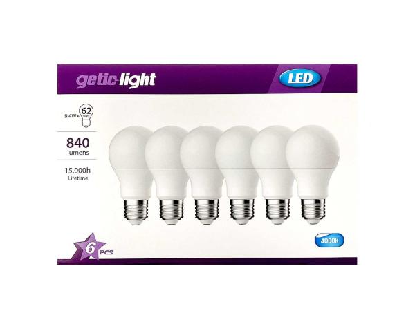 10x Getic-Light led-lamp 6-pack 9,4W E27 Frost