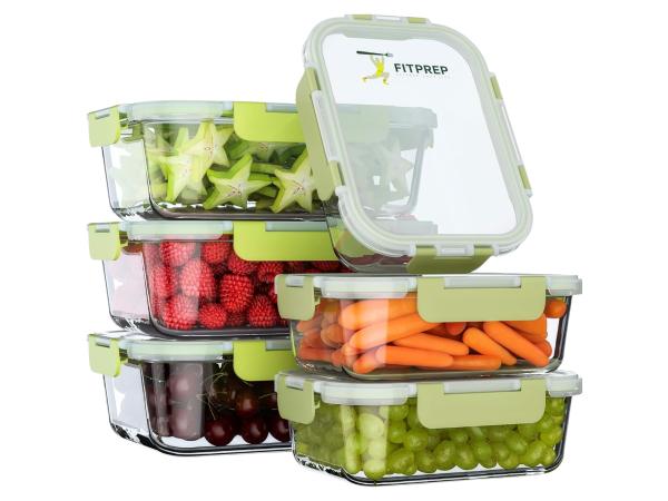 Fitprep Meal Prep Bakjes Glas, 3x1040 ml, 3x370 ml