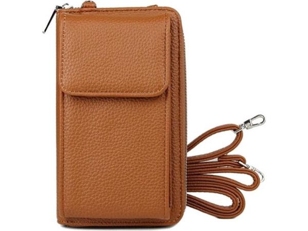      iBello tasje met schouderband bruin anti-skim RFID 