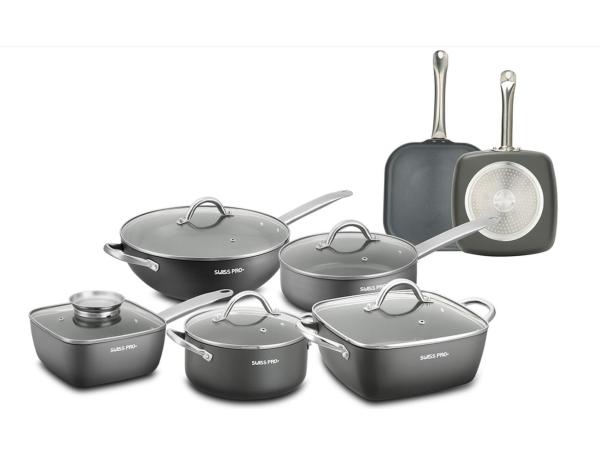 Swiss Pro 12-delige Pannenset Grijs - Aluminium