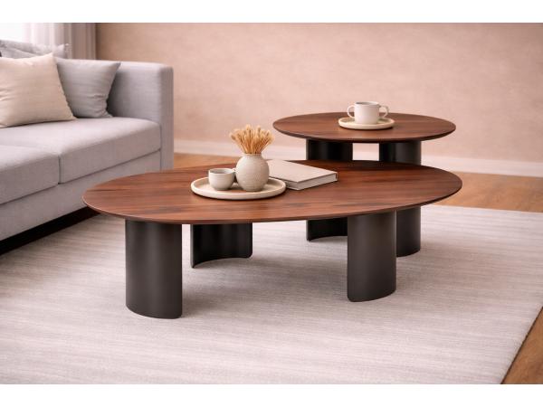  Salontafels set Organisch- Walnoot - Notenhout - bronze