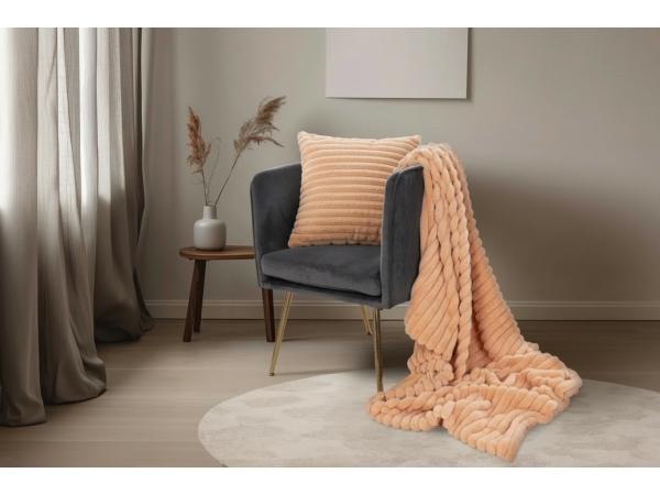 Lalee Plush Deken & Kussen - Perzik - 150 x 200 & 48 x 48 cm