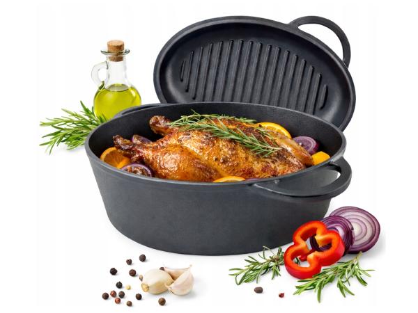 Gietijzeren Braadslede 34 cm met Grilldeksel – Dutch Oven