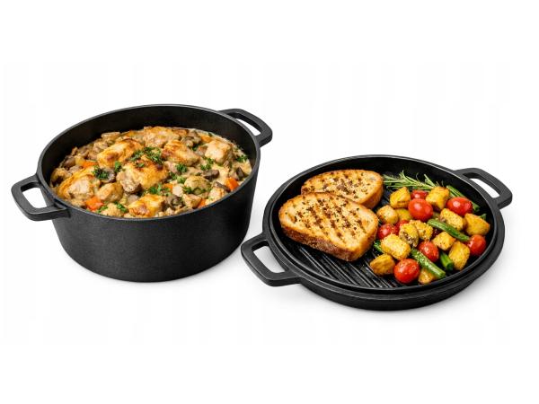 Gietijzeren Braadpan 26 cm - Deksel 4,8L – 2-in-1 Dutch Oven