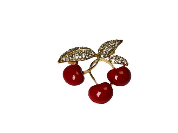 Kersenmotief Broche | Rode Emaille & Strass