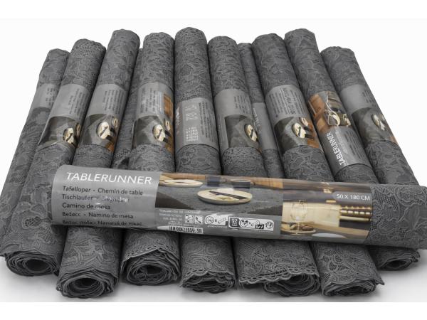 Partij 10x Tafellopers 50x180 cm – Grijs kant design – Nieuw