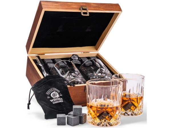 Whisky set 8 Koelstenen en 2 Whiskey Glazen