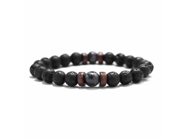 Men's Bracelet Lava Stone Black