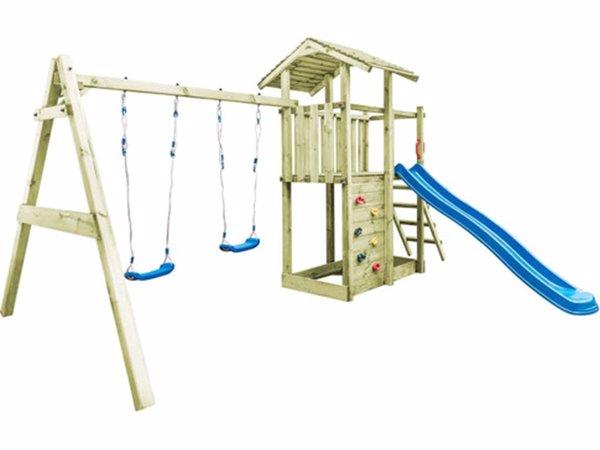 Speelhuis met trap, glijbaan en schommels 235x535x268cm