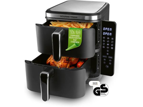 GOURMETmaxx FryUp verticale dubbelkamer airfryer 10L - Grijs