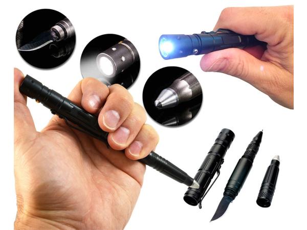 Tactical Pen - Verdedigingspen - Glasbreker, Zaklamp, Mes