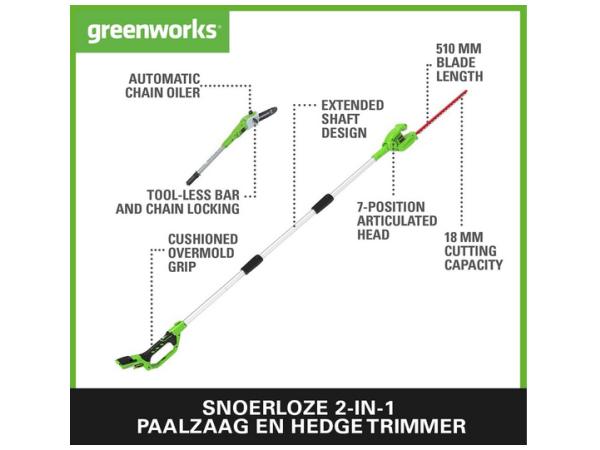 Greenworks paalheggenschaar Draadloze paalzaag 2 in 1 