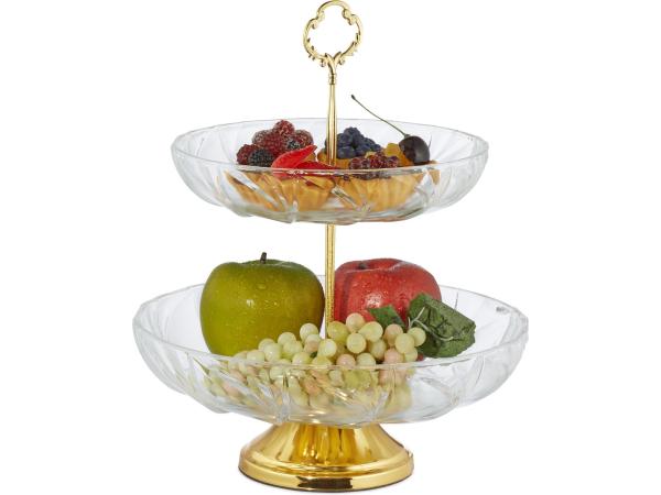 Etagère - 2 laags - 30 x 24,5 cm - glas - metaal
