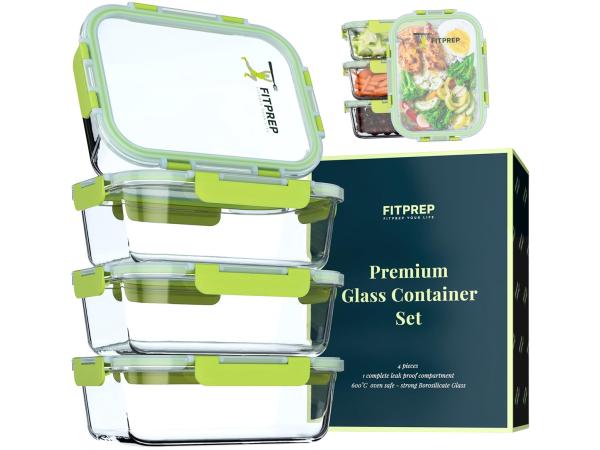 FITPREP® glazen containers met deksels set van 8 stuks