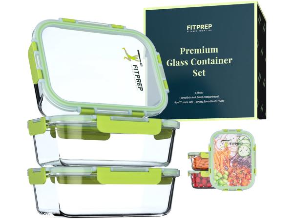 FITPREP® glazen bewaardozen met deksels set van 6
