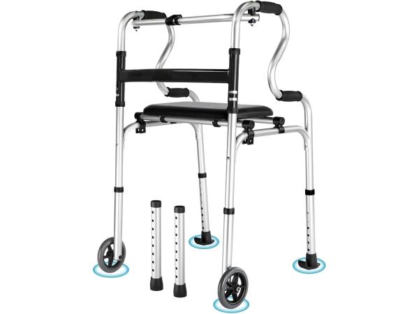 Narrow rollator with fixed feet or wheels