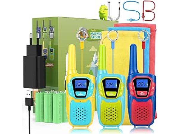 Set of 3 Rechargeable Walkie-Talkies Fun-colours—Kids