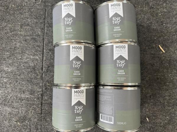 6x Moodpaints chalk paint Sage Green 0.5L